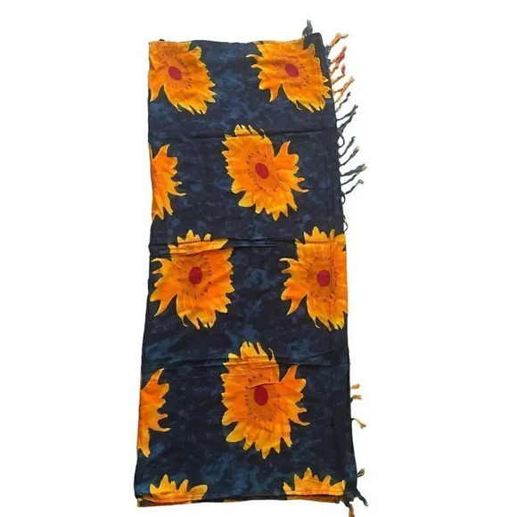 КОКO KNOT Navy Yellow Sunflowers Bovelty Print Boho Festival Cover Up #1643 - Picture 3 of 9